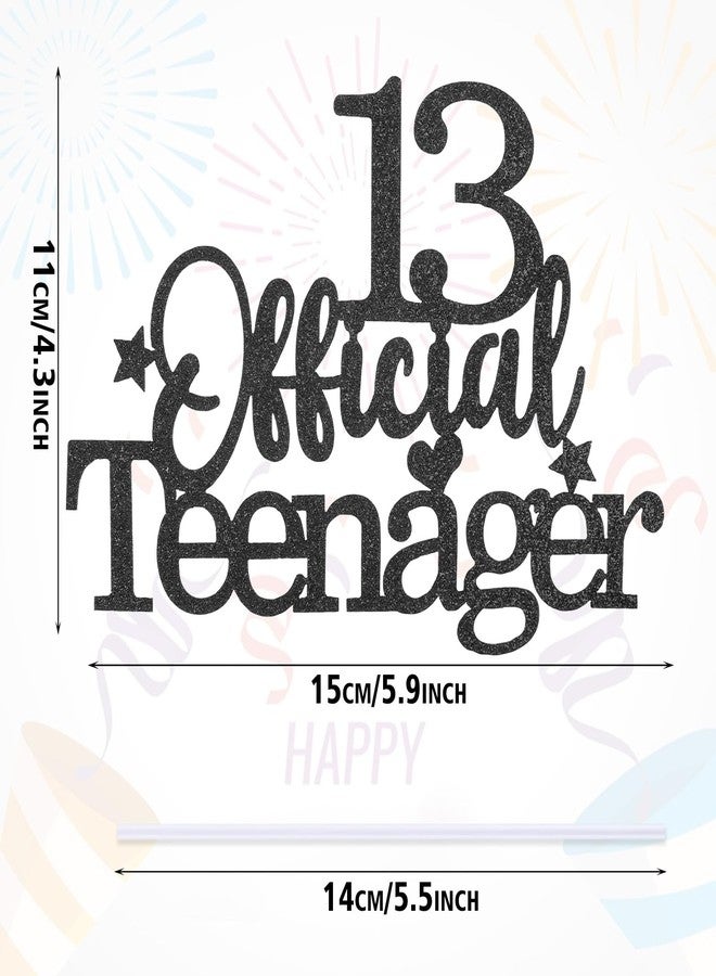 Larrel 13th Official Teenager Cake Topper, Double Sides Glitter 13 Birthday Cake Pick Decorations Happy Birthday Party Supplies Decorations for Teen Boys Girls (Black) - Image 2